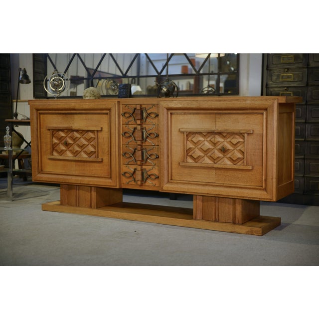 1940s Art Deco Oak and Wrought Iron Sideboard by Léon and Maurice Jallot, 1940s For Sale - Image 5 of 16