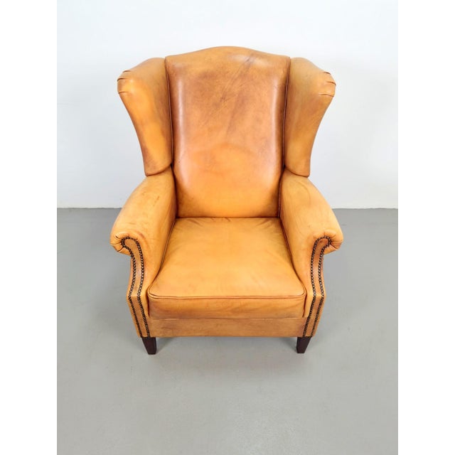 Vintage Sheepskin Leather Wing-Back Chair, 1970s For Sale - Image 10 of 13