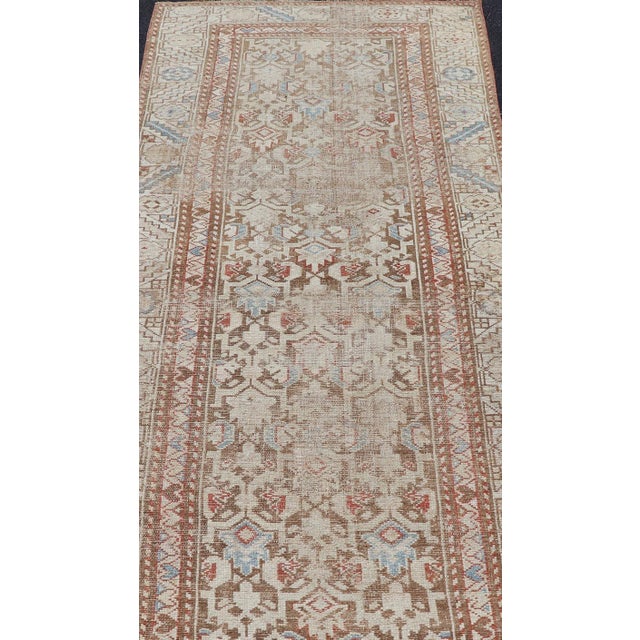 Textile Antique Kurdish Runner in Soft Tones in Wool With All-Over Tribal Design 3'0 X 8'1 For Sale - Image 7 of 11