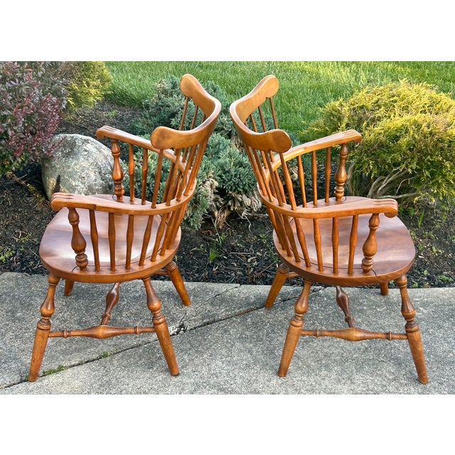 Brown Ethan Allen Maple Windsor Chairs Vintage Captains Heirloom Dining Chairs Pair For Sale - Image 8 of 13