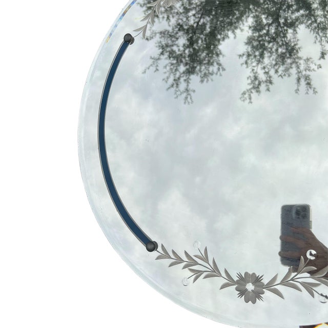 1940s Art Deco Frameless Round Etched Beveled Mirror Chairish