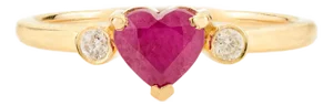 14k Natural Ruby Diamond Three Stone Gold Heart Ring Size 7