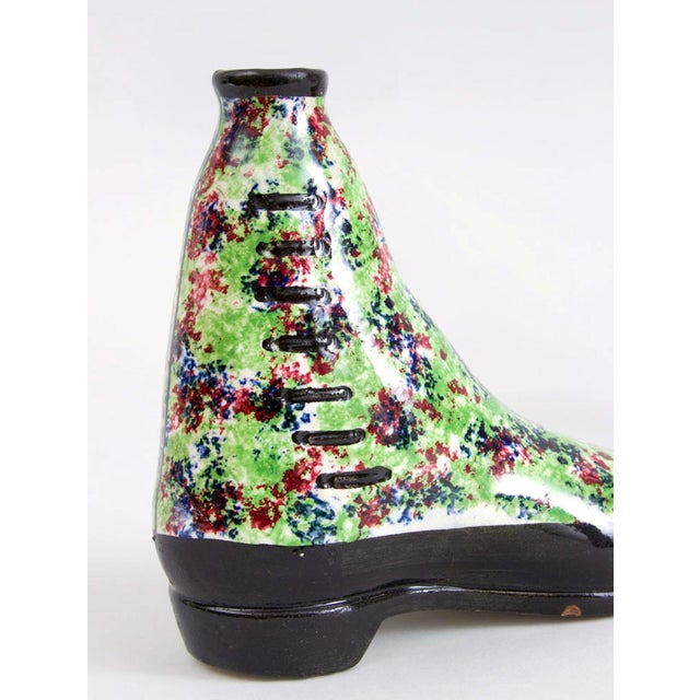Green Scottish Pottery Pearlware Sponged Spirit Flasks Modelled in Form of Boots For Sale - Image 8 of 12