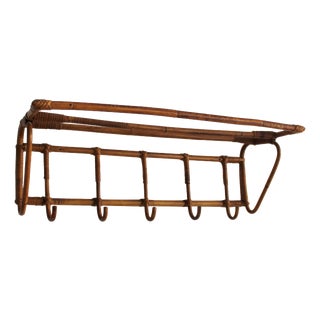 Vintage Czechoslovak Rattan Wall Coat Rack by Úluv, 1960s For Sale