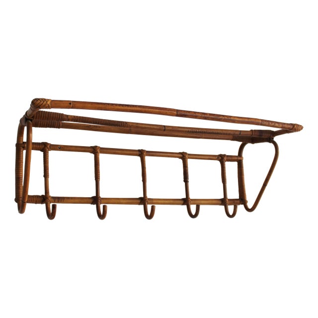 Vintage Czechoslovak Rattan Wall Coat Rack by Úluv, 1960s For Sale