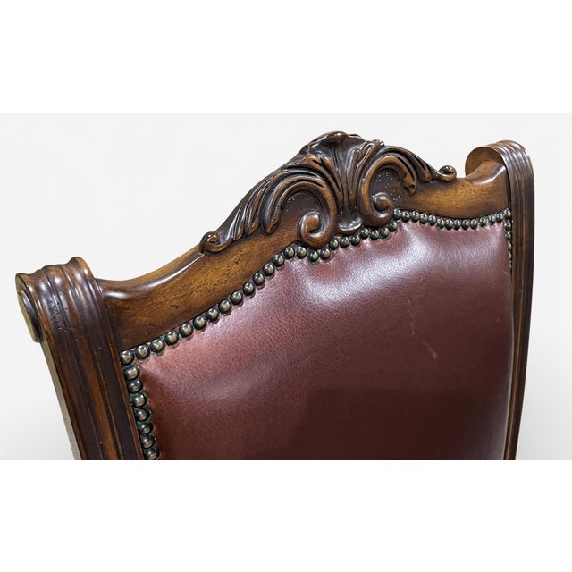Wood Vintage Henredon High-Back Leather Dining Chairs - a Pair For Sale - Image 7 of 12