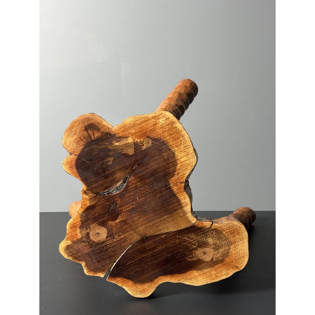 Mid-Century Brutalist French Artisanal Handmade Wood Turned Tripod Stool, 1960s For Sale - Image 16 of 17