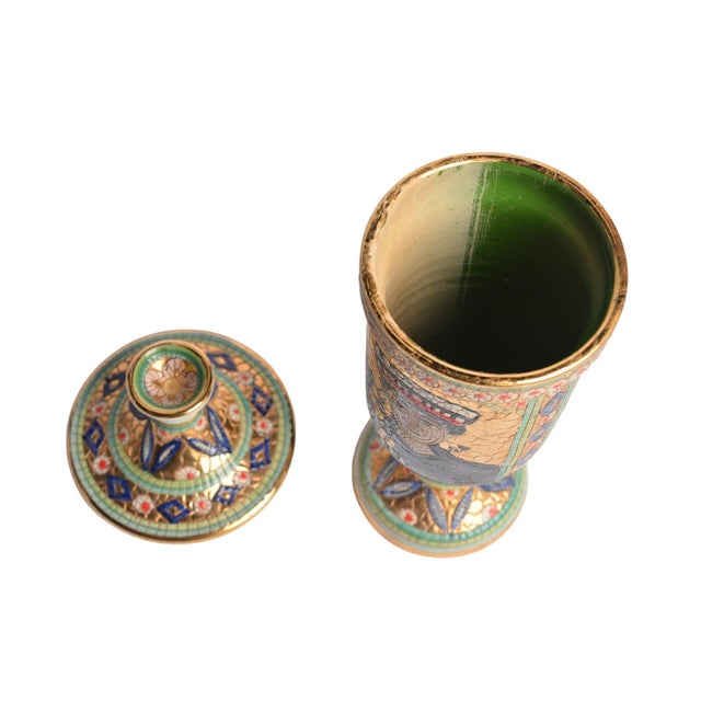 Early 20th Century Vintage Gialetti Deruta Italian 24kt Gold Plated Hand Painted Mosaic Byzantine Style Pitcher For Sale - Image 5 of 9