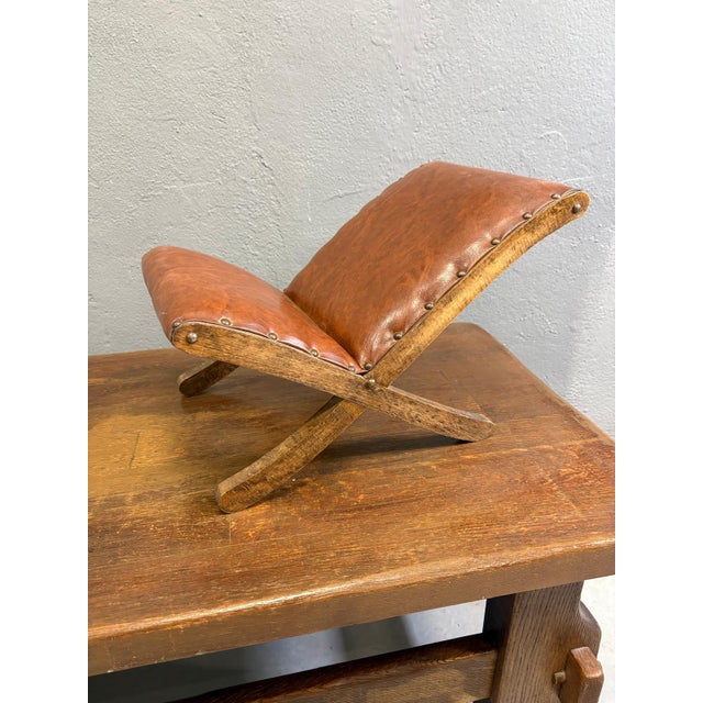 Mid-Century Wood and Leather Stool, Europe, 1970s For Sale - Image 6 of 7