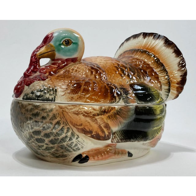 Japanese Vintage Lidded Hand-Painted Ceramic Turkey Tureen For Sale - Image 3 of 11