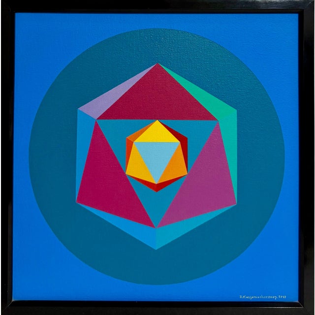 Yakov Kaszemacher, Israeli Op Art Kabbala Mandala Abstract Oil Painting Judaica Jacob Kaszemacher, 1987 For Sale - Image 4 of 6