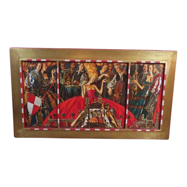 Roman Zaslonov Painting "La Suite en Rouge" Oil on Canvas Triptych With Custom Guilt Wood Frame For Sale