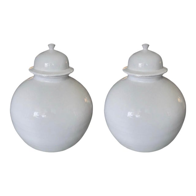 Pair of Large White Glaze Ginger Jars For Sale