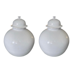 Pair of Large White Glaze Ginger Jars