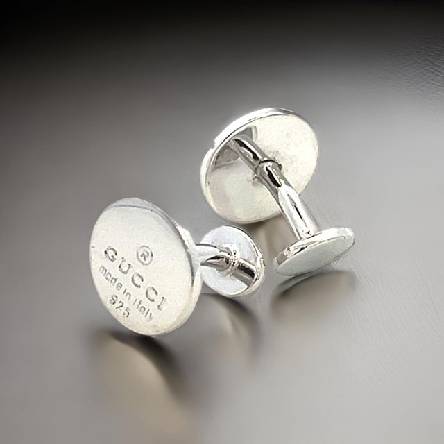 1990s Pair of Authentic Gucci Estate Mens Cufflinks Sterling Silver For Sale - Image 4 of 8