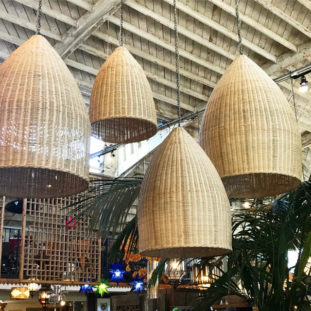 Coastal Organic Modern Raw Wicker Pod Pendant Light Medium For Sale - Image 4 of 9