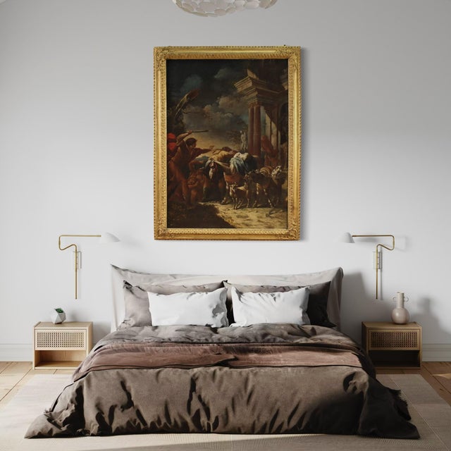 Italian Artist, Moses Drives Out the Shepherds and Defends the Daughters of Jethro, 1720, Oil on Canvas, Framed For Sale - Image 12 of 16