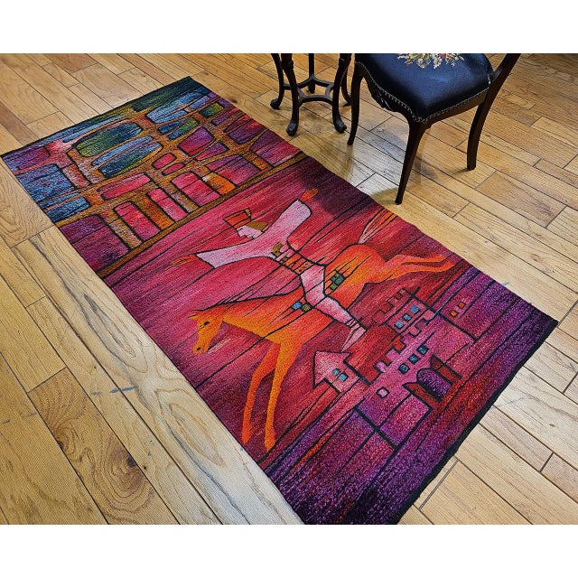 Textile Vintage Mid-Century Tapestry, Handwoven Wool, Marc Chagall Style, 40" X 86" For Sale - Image 7 of 10