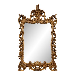Large Italian Rococo Giltwood Wall Mirror With Carved Foliate Frame For Sale