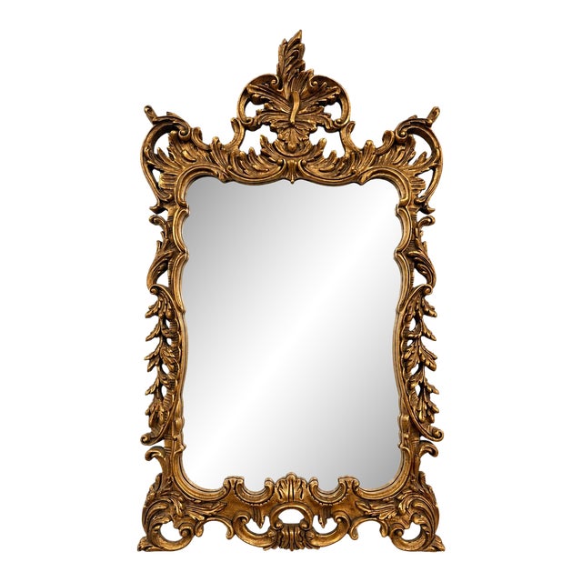 Large Italian Rococo Giltwood Wall Mirror With Carved Foliate Frame For Sale