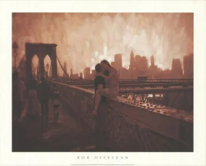 2005 Rob Hefferan 'Les Amoureux De Brooklyn Bridge' Contemporary Red, White Offset Lithograph