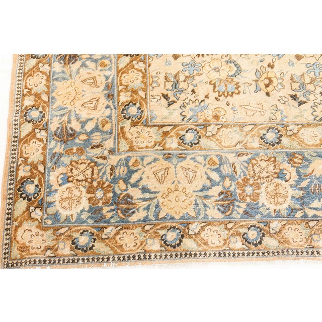 Textile Authentic 19th Century Persian Tabriz Beige Blue Handmade Wool Carpet For Sale - Image 7 of 8
