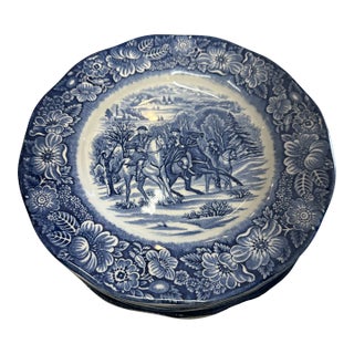 Blue & White Staffordshire Desserts Plates, S/6 For Sale