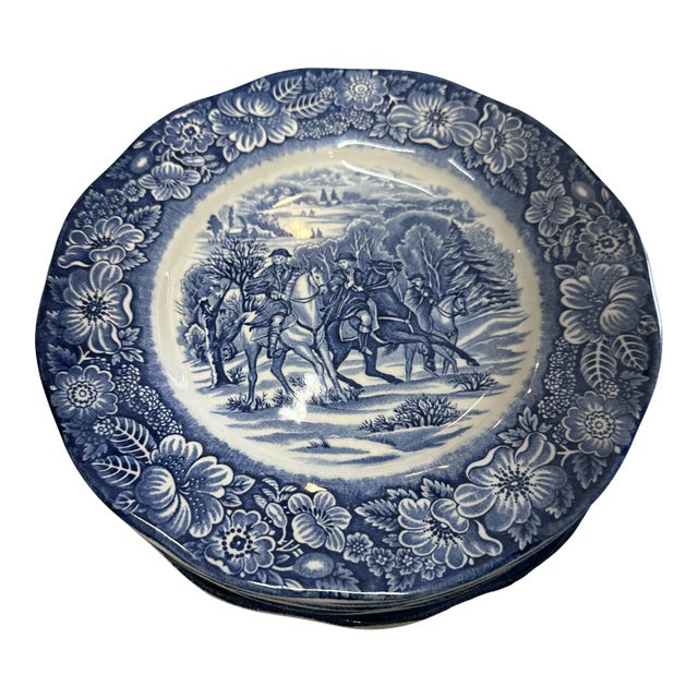 Blue & White Staffordshire Desserts Plates, S/6 For Sale