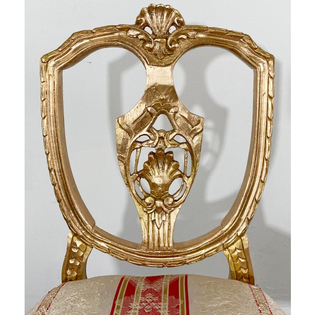 Wood Antique Venetian Style Giltwood Chair With Striped Upholstery For Sale - Image 7 of 9