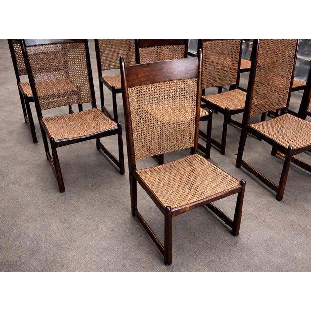 Set of 12 Brazilian Modern Dining Chairs in Rosewood & Caning by Fatima, 1960s Lot 606A For Sale - Image 4 of 16