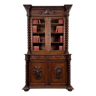 19th Century Antique English Renaissance Revival Oak Bookcase For Sale