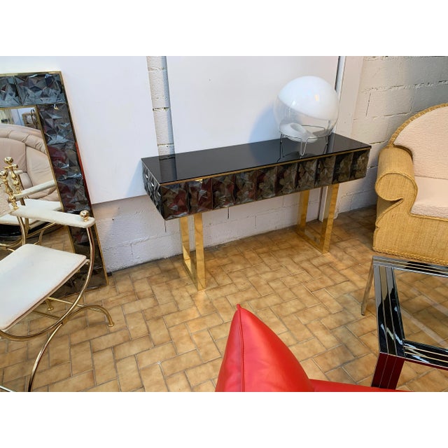 Metal Contemporary Italian Murano Glass and Brass Console For Sale - Image 7 of 11