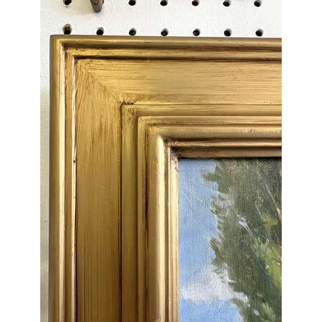 Wood Robert Maione (American, 1932-1987) Original Signed and Framed Oil Painting on Canvas Titled 'Wooded Road by a River' C1976 For Sale - Image 7 of 18