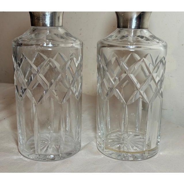 Silver Antique William Devenport Sterling Silver Cut Crystal Glass Decanter - a Pair For Sale - Image 8 of 15