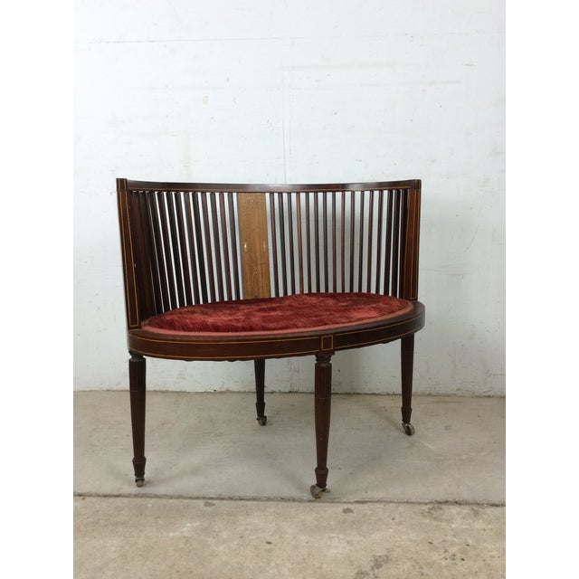 Wood Antique Edwardian Inlaid Mahogany Settee For Sale - Image 7 of 18