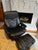 Ekornes Stressless Black Leather Recliner and Ottoman With Wood Base For Sale - Image 13 of 13