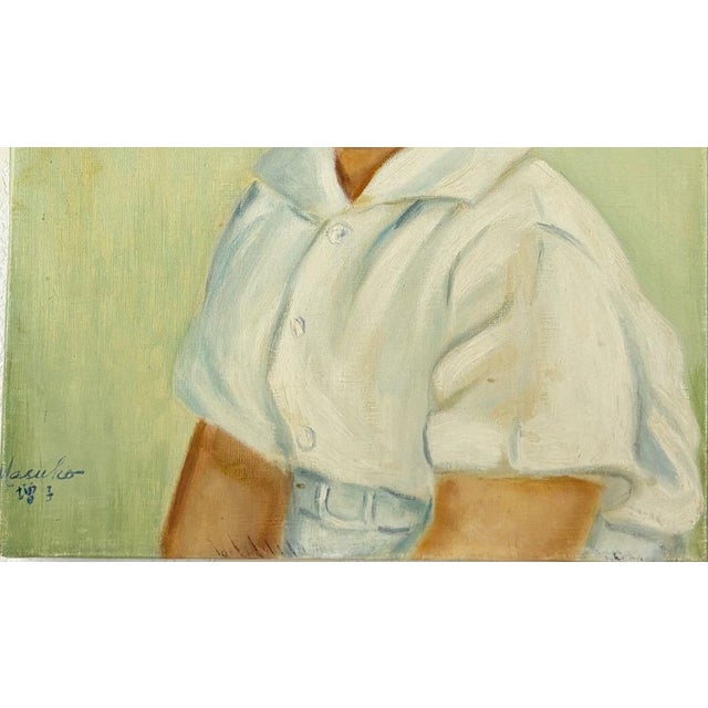 Mid 20th Century Vintage Mid-Century Oil Portrait of a Young Boy by Masuko Nakafuji For Sale - Image 5 of 12