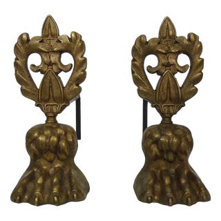 Early 20th Century Bronze Andirons with Lions Paw Feet For Sale