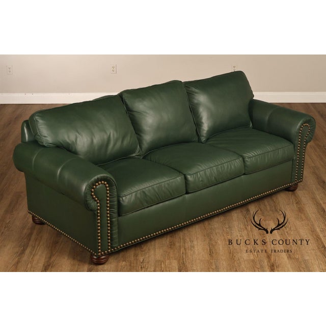 Green Leather Sleeper Sofa with Nailhead Trim For Sale - Image 12 of 18