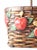 This vintage woven basket features dimensional red apples and painted green leaves against a dark brown woven ground. The...