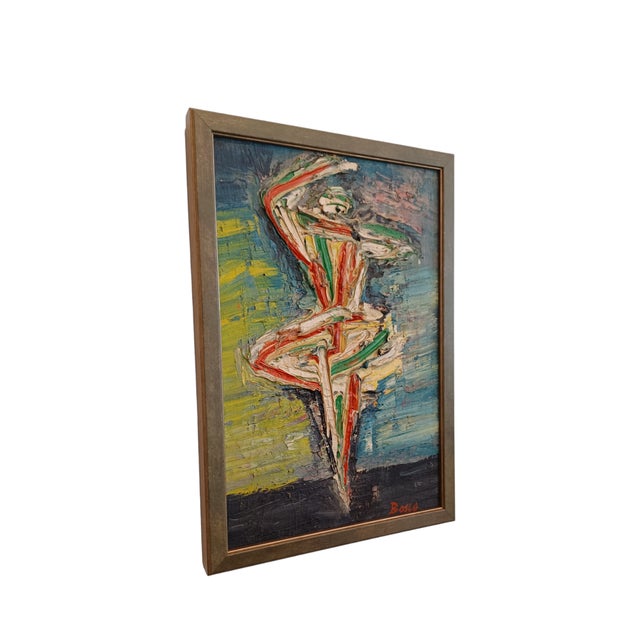 Vintage framed heavy impasto painting on canvas of a ballerina. Signed Bosco lower right