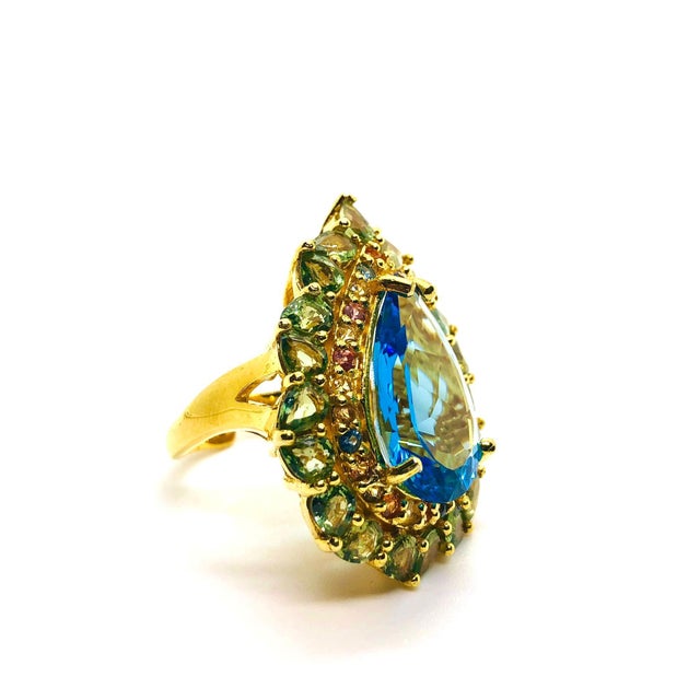 Bochic “Capri” Vintage Multi Sapphire & Topaz Ring — 18K Gold & Silver For Sale - Image 9 of 13