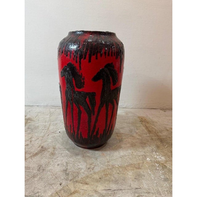 Red Fat Lava Horses Vase by Scheurich, Western Germany, 1960s For Sale - Image 10 of 12