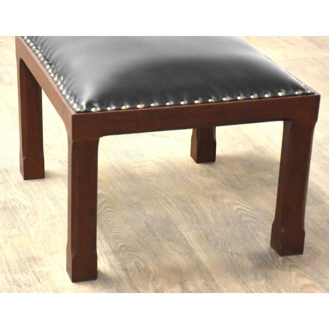 Mid-Century Modern 1960s Mahogany and Black Vinyl Ottoman For Sale - Image 3 of 7
