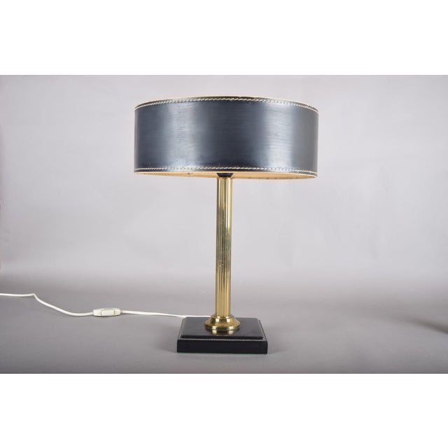 Metal Mid-Century Modern French Table Lamp in Brass and Black Leather, 1960s For Sale - Image 7 of 14