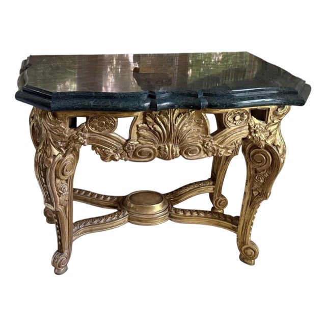18th C Style Giltwood Rococo Marble Top Console Table For Sale