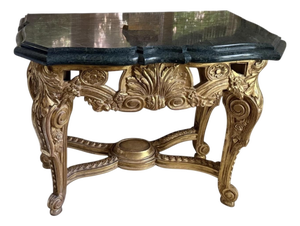 18th C Style Giltwood Rococo Marble Top Console Table