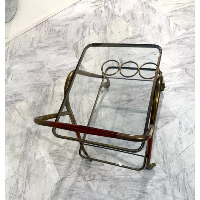 Brass 1970s Italian Brass & Glass Bar Cart With Bottle Holder For Sale - Image 8 of 8
