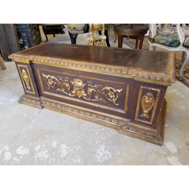 Charming vintage trunk that doubles as a small bench if a cushion is added. Nice storage and gilt and polychrome decorated...