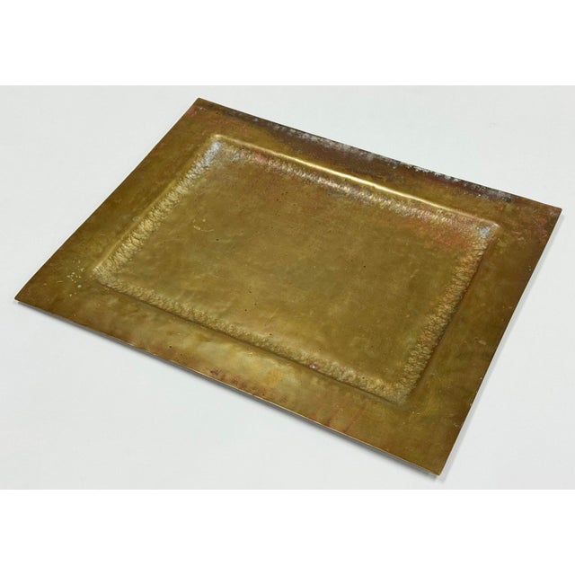 Vintage Rectangular Hammered Brass Tray For Sale In Kansas City - Image 6 of 10
